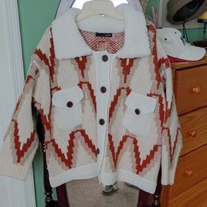 On Blue White and Orange Knit Sweater NWOT